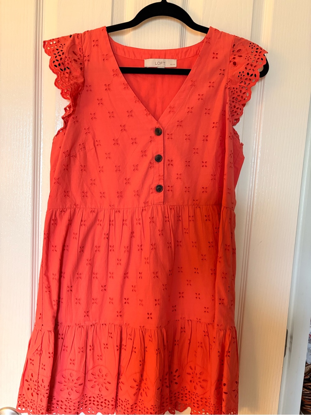 LOFT Coral Sleeveless Eyelet Dress